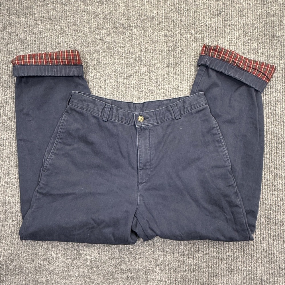 LL Bean Double L Natural Fit Flannel Lined Chinos Navy Blue 32x30 Vintage